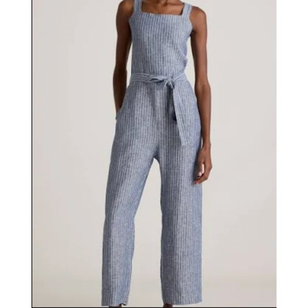 Quince Blue Striped Linen Blend Jumpsuit